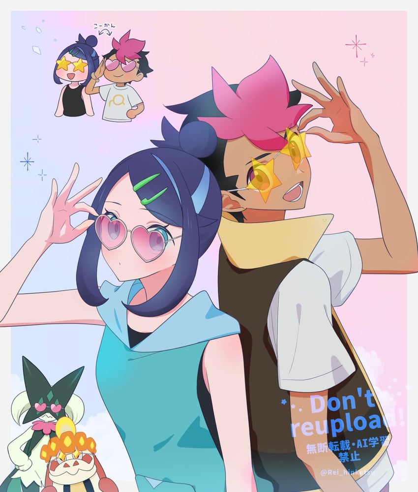 liko, meowscarada, roy, and crocalor (pokemon and 1 more) drawn by rei_hinketsu