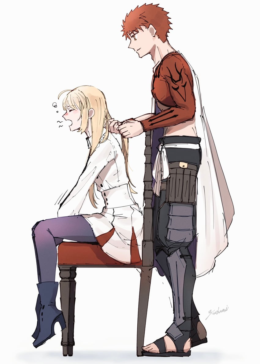 artoria pendragon, emiya shirou, artoria caster, and senji muramasa (fate and 1 more) drawn by yamano_udumi