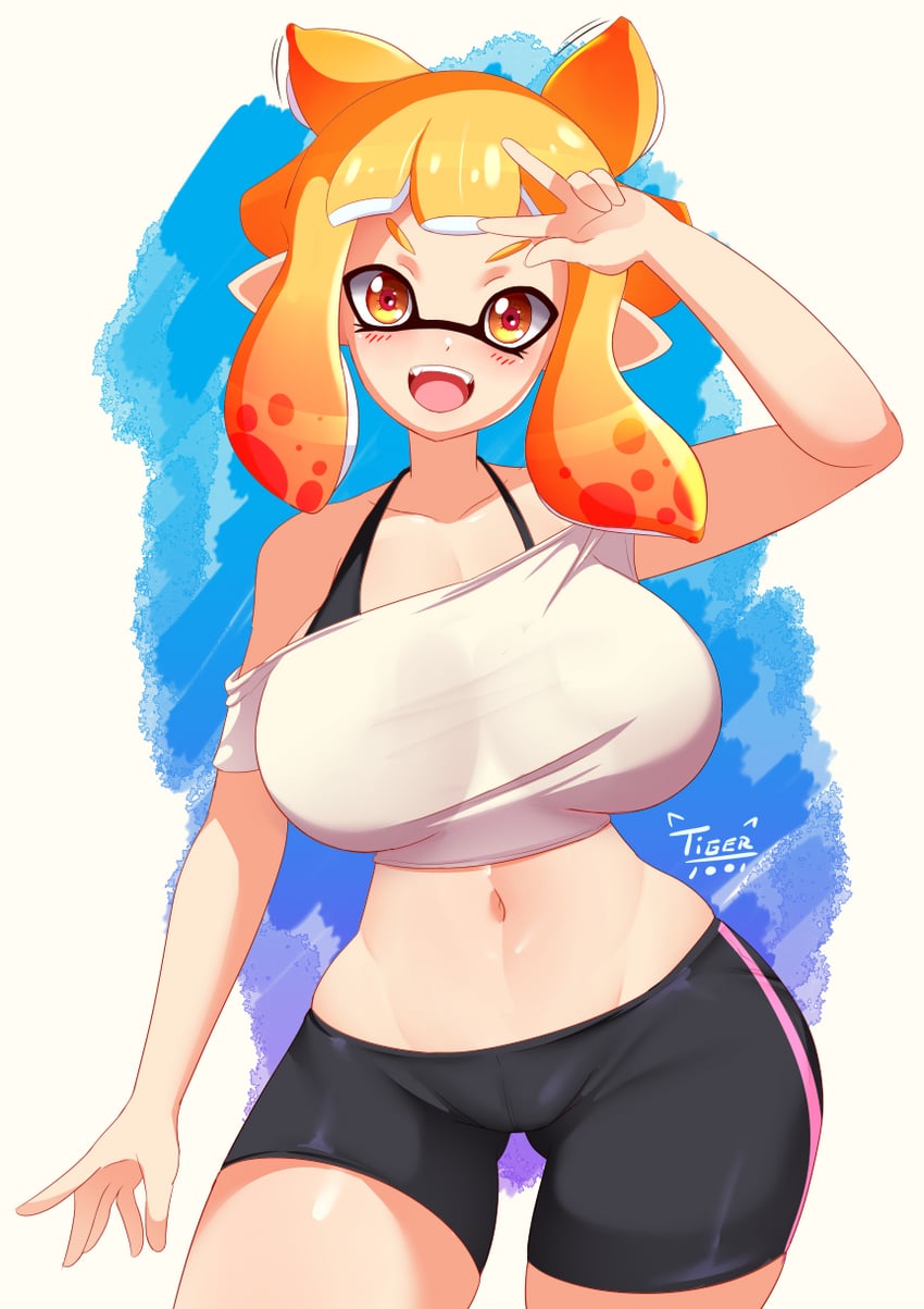 inkling player character and inkling girl (splatoon and 1 more) drawn by tiger1001