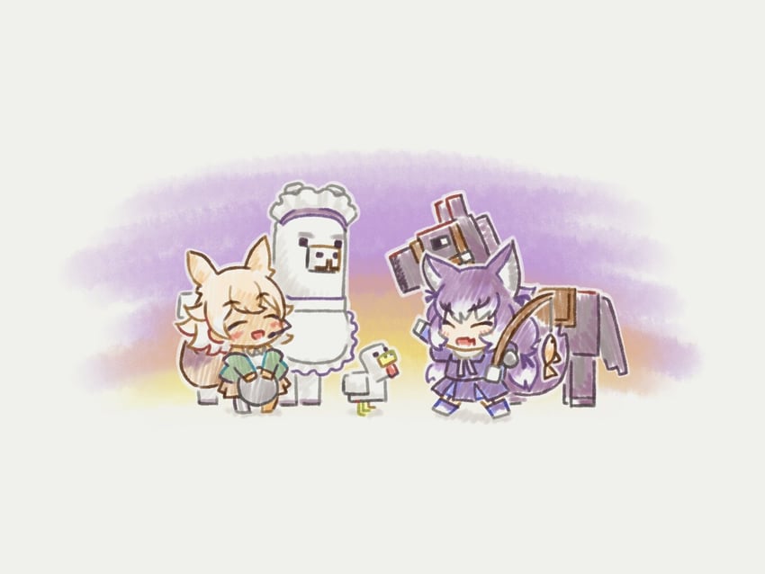 coyote, dire wolf, chicken, llama, and horse (kemono friends and 2 more) drawn by kuroi_ani