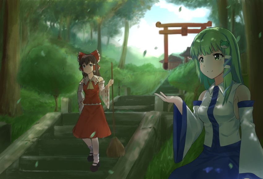 hakurei reimu and kochiya sanae (touhou) drawn by doge_(jkdoge)