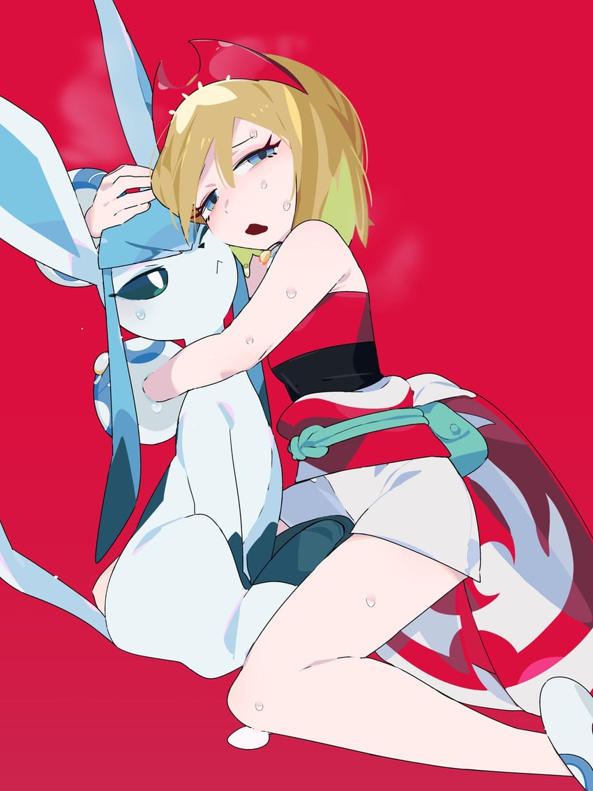 glaceon and irida (pokemon and 1 more) drawn by idkuroi