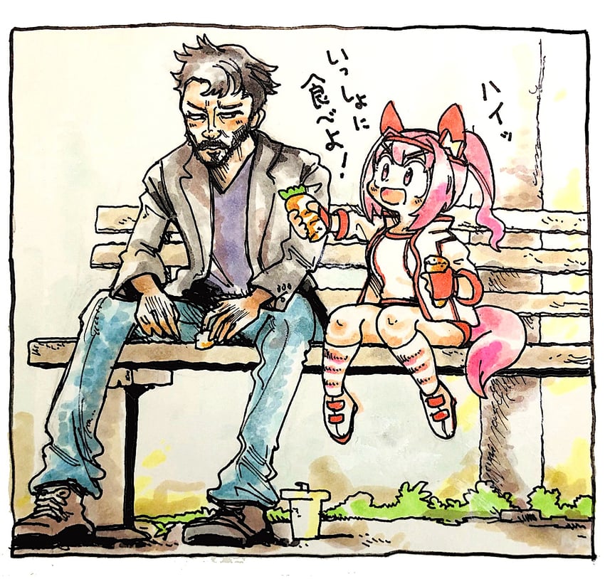haru urara and keanu reeves (umamusume and 1 more) drawn by morisshii_(morishiey)