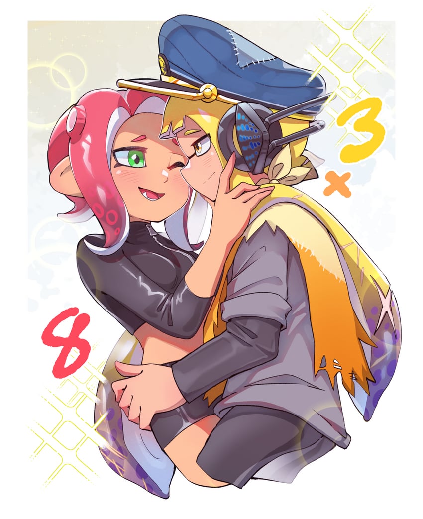 inkling player character, octoling player character, agent 8, agent 3, and captain 3 (splatoon and 1 more) drawn by nobu_baka