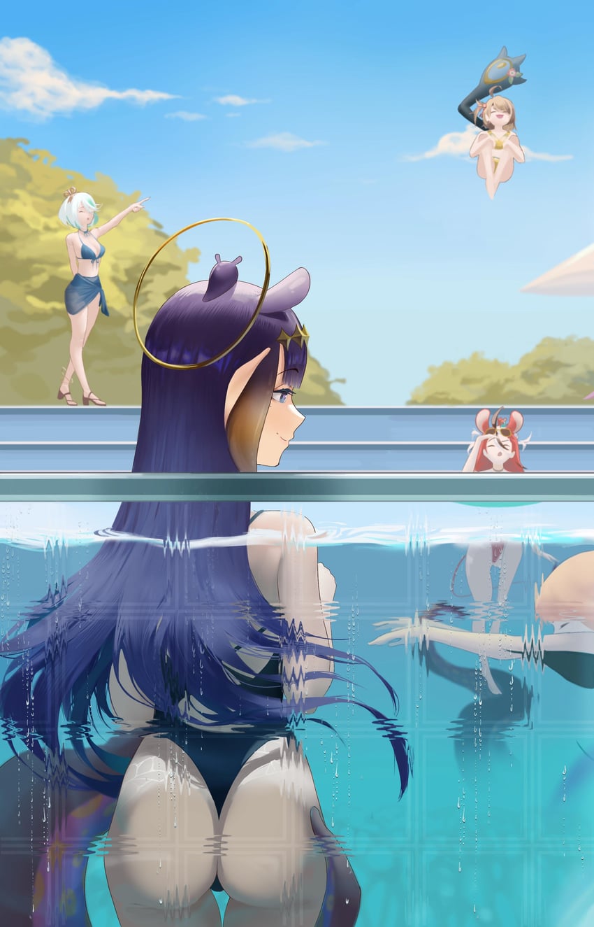 ninomae ina'nis, takanashi kiara, hakos baelz, gigi murin, and cecilia immergreen (hololive and 1 more) drawn by nikatsun