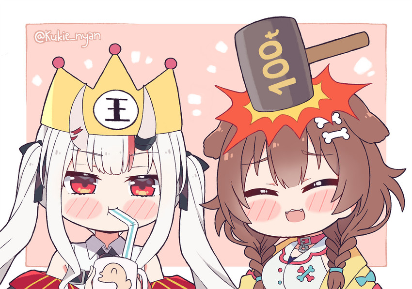 inugami korone, nakiri ayame, and listener (hololive) drawn by kukie-nyan