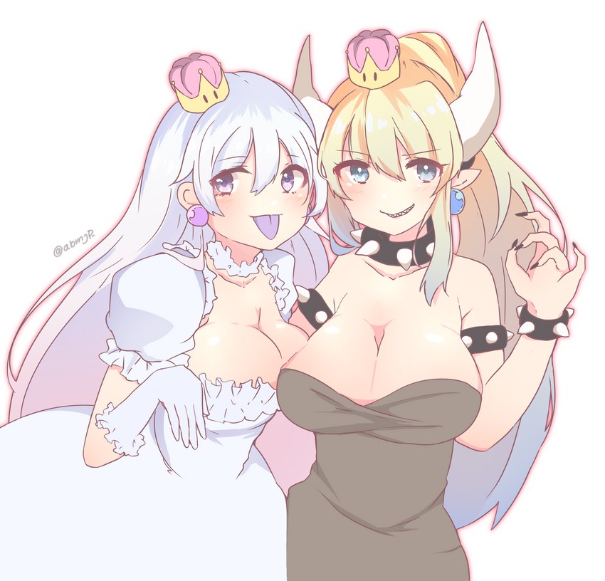 bowsette and princess king boo (mario and 2 more) drawn by akabuchi_megane