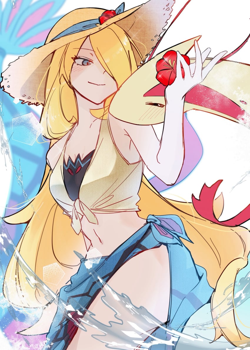 cynthia and milotic (pokemon and 1 more) drawn by nirugiri_(nirgy)