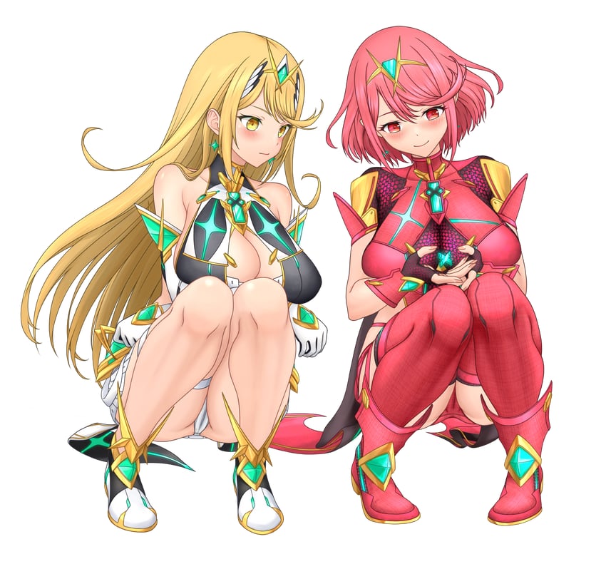 pyra and mythra (xenoblade chronicles and 1 more) drawn by feichu_keju