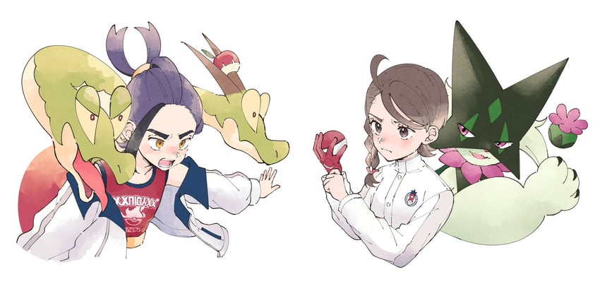 kieran, juliana, meowscarada, and hydrapple (pokemon and 1 more) drawn by s_s_k00
