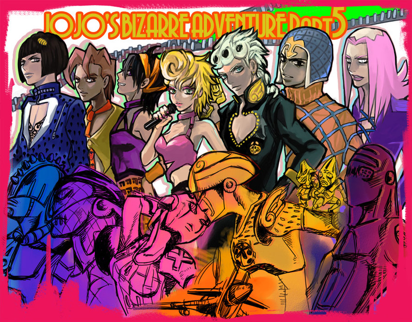giorno giovanna, bruno bucciarati, guido mista, narancia ghirga, trish una, and 9 more (jojo no kimyou na bouken and 1 more) drawn by bonocho