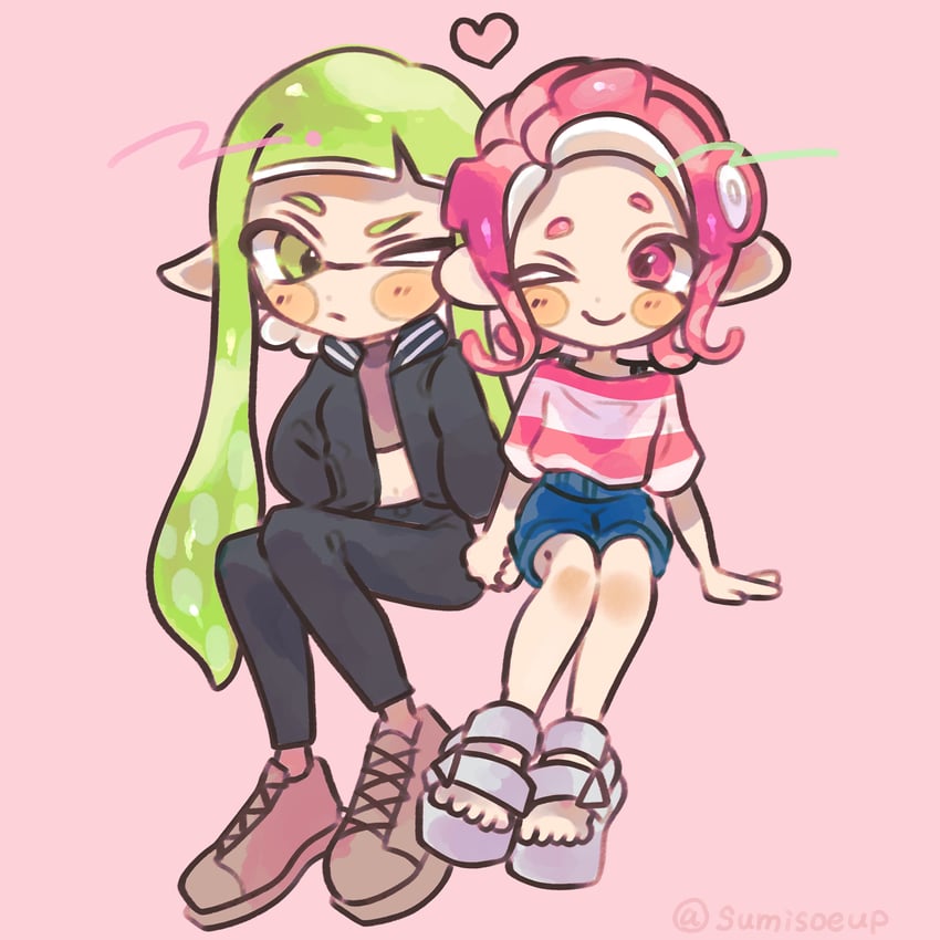 inkling player character, inkling girl, octoling player character, and octoling girl (splatoon and 1 more) drawn by payayo884