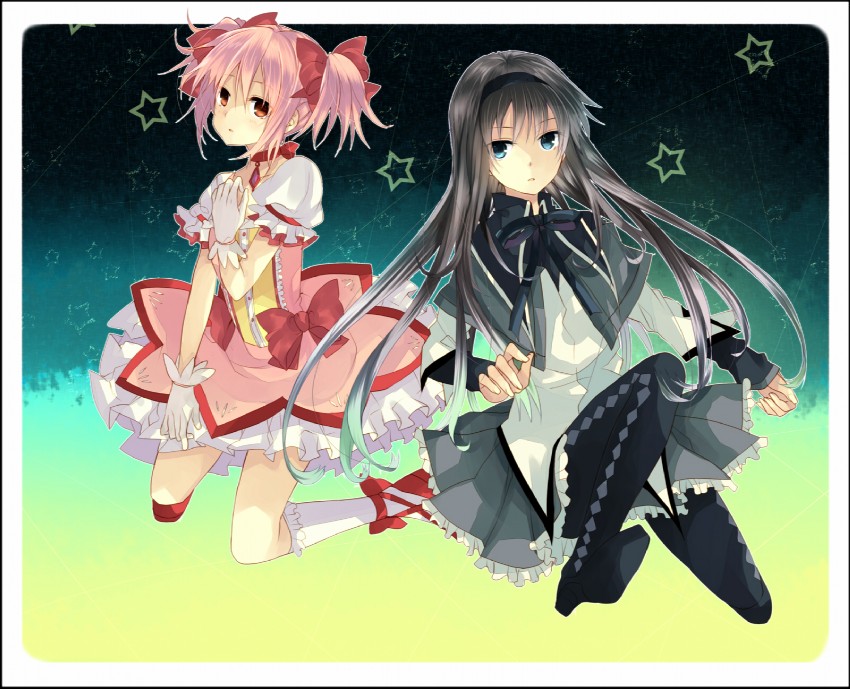 akemi homura and kaname madoka (mahou shoujo madoka magica) drawn by kinatsu_souju