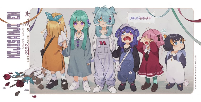 elira pendora, selen tatsuki, pomu rainpuff, finana ryugu, petra gurin, and 1 more (nijisanji and 1 more) drawn by kamameshi_gougoumaru