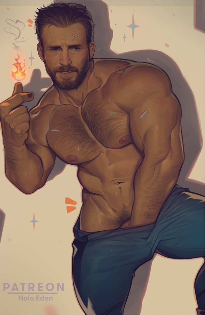 johnny storm, human torch, and chris evans (marvel and 4 more) drawn by holo_eden