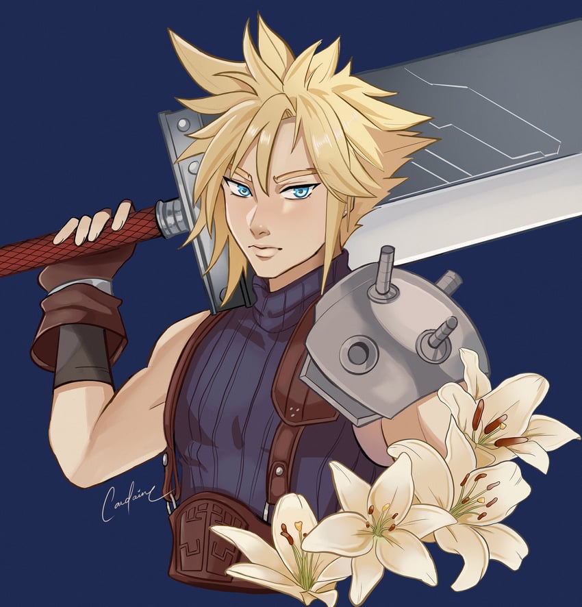 cloud strife (final fantasy and 3 more) drawn by casdainee