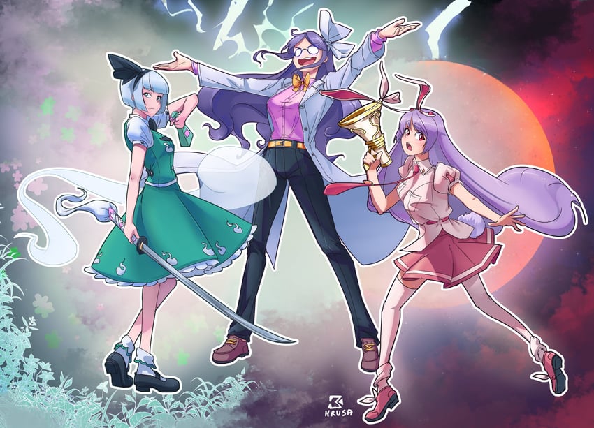 konpaku youmu, reisen udongein inaba, and asakura rikako (touhou) drawn by david_hrusa