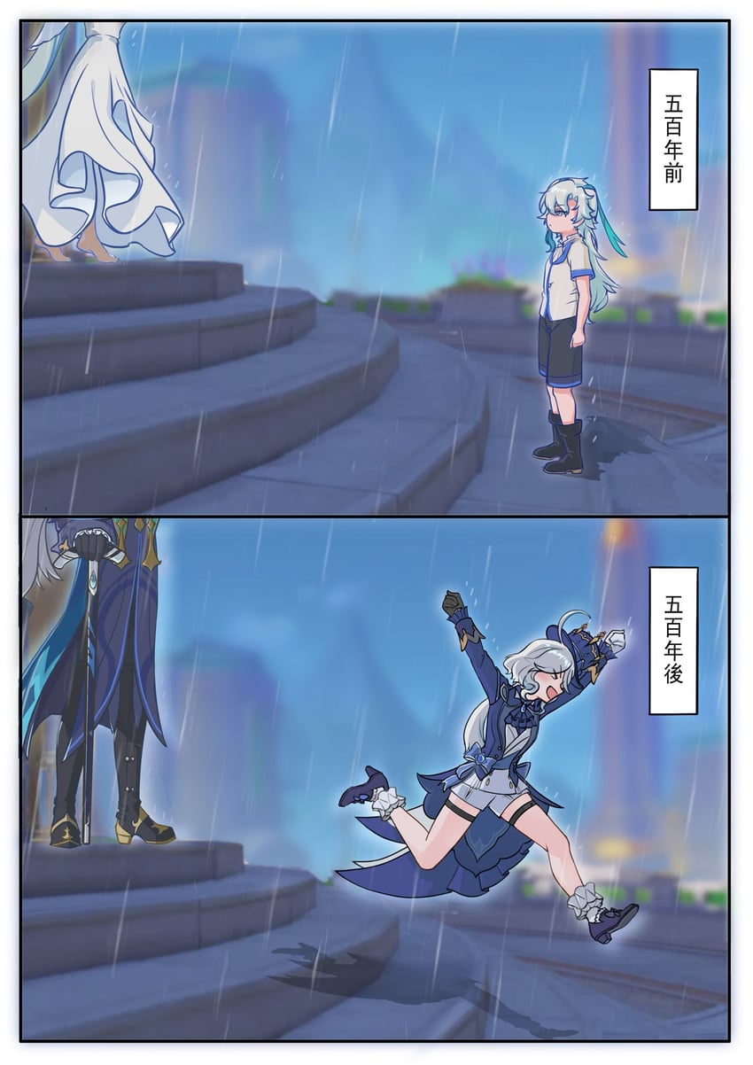 furina, neuvillette, and focalors (genshin impact) drawn by momotomi000