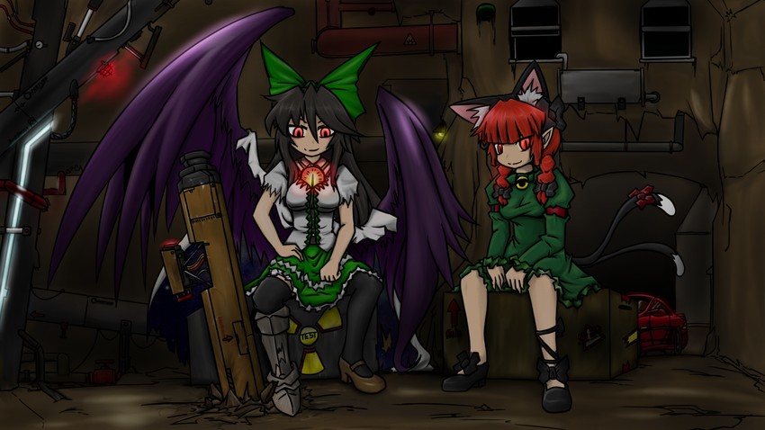 kaenbyou rin and reiuji utsuho (touhou and 2 more) drawn by bloodycat