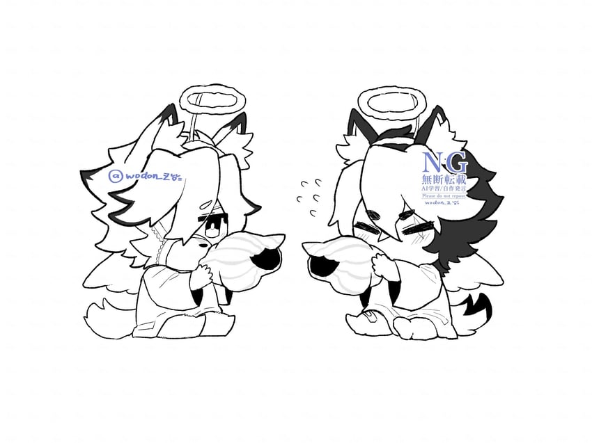 von lycaon and komano manato (zenless zone zero) drawn by wodon_(neotidon)