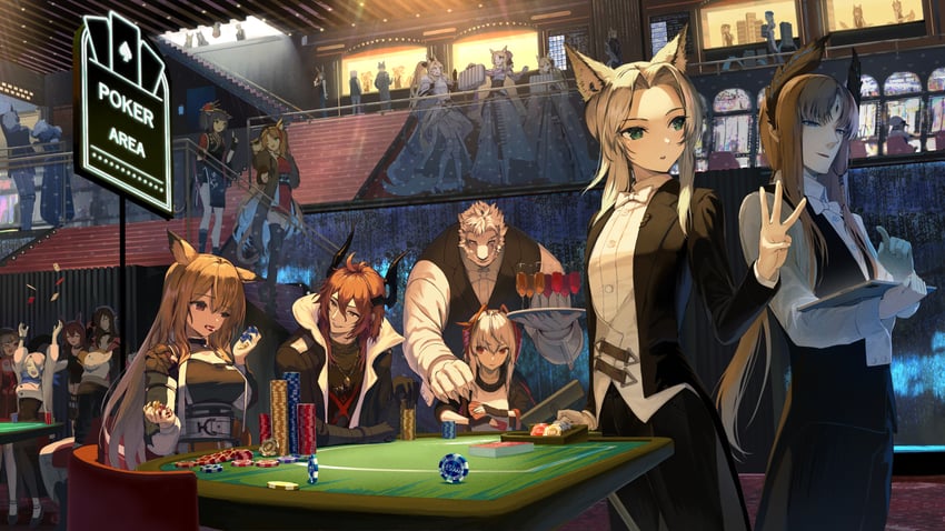 amiya, kal'tsit, w, goldenglow, mountain, and 26 more (arknights) drawn by pi_(p77777778)