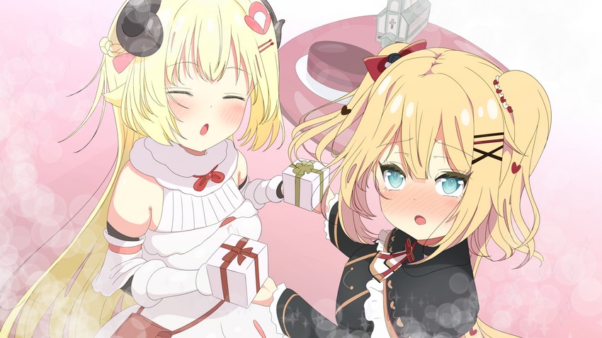 tsunomaki watame and akai haato (hololive) drawn by hiiragi_shouichi