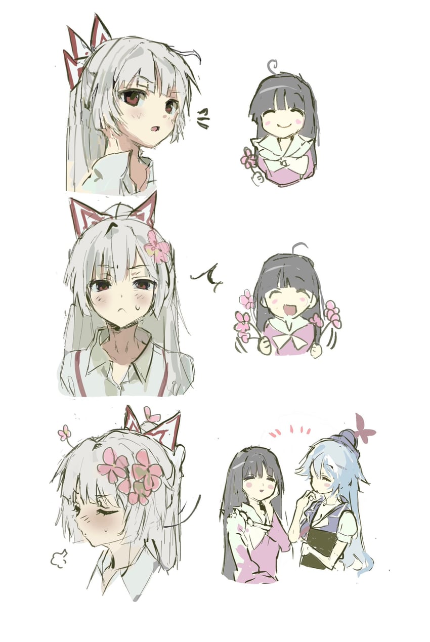 fujiwara no mokou, kamishirasawa keine, and houraisan kaguya (touhou) drawn by sesmkun