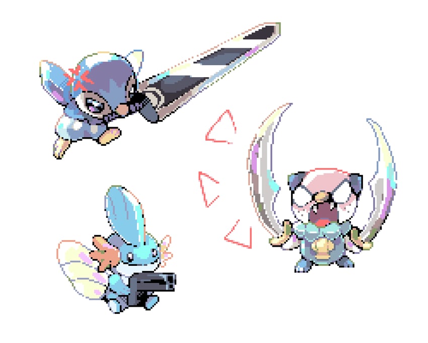 piplup, oshawott, and mudkip (pokemon) drawn by robin_(pixelated_robin)