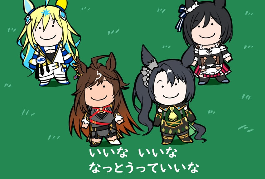 eishin flash, neo universe, satono crown, duramente, and mirco demuro (umamusume and 1 more) drawn by aramori_susumu