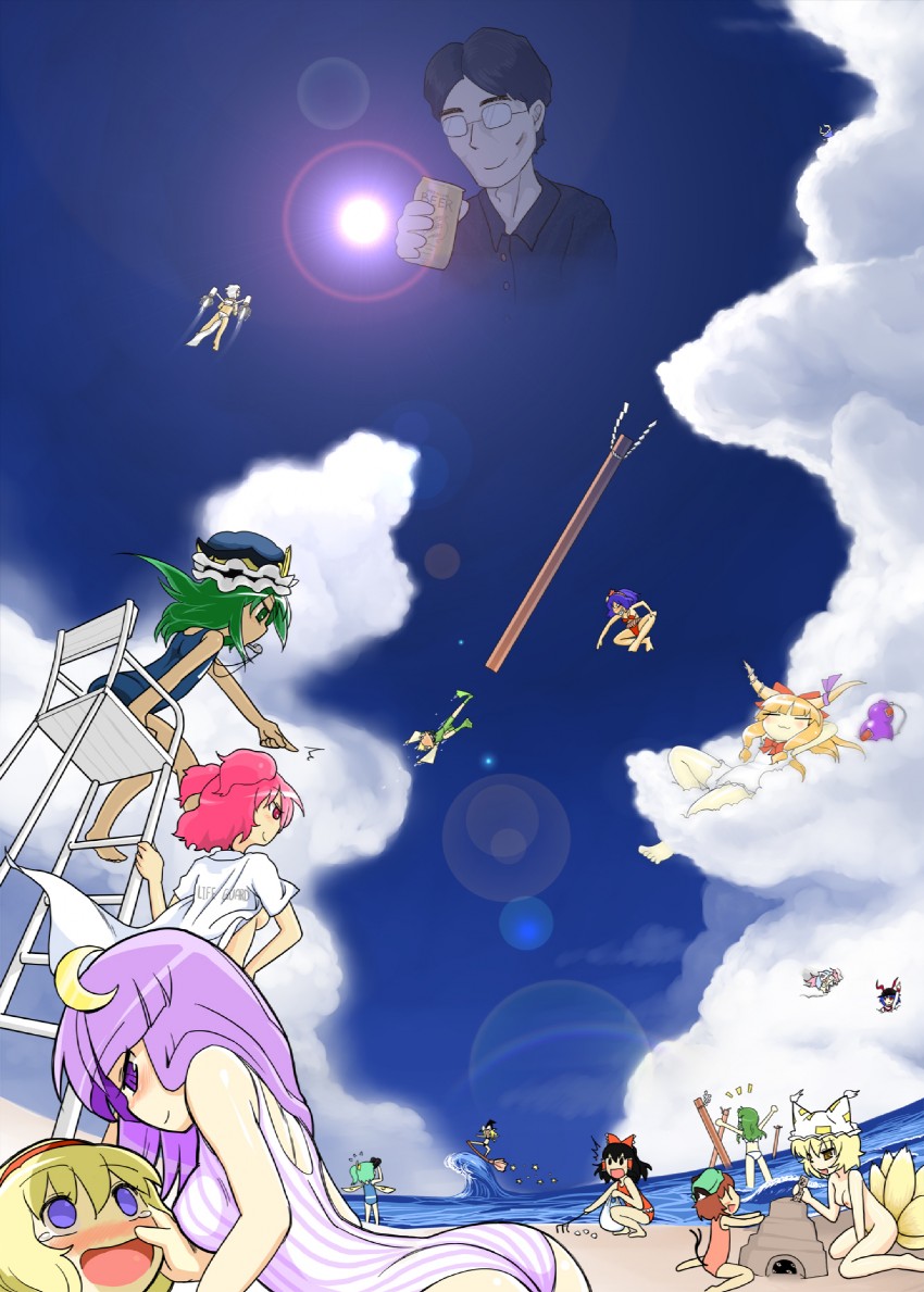 hakurei reimu, kirisame marisa, kochiya sanae, alice margatroid, cirno, and 13 more (touhou and 1 more) drawn by yassy