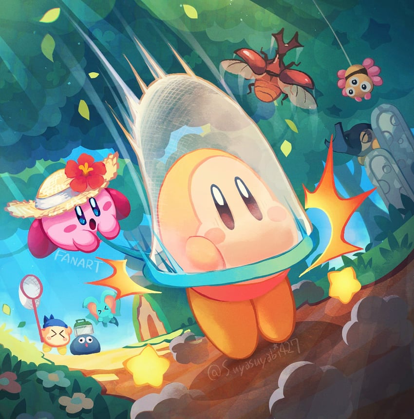 kirby, waddle dee, bandana waddle dee, gooey, elfilin, and 2 more (kirby) drawn by suyasuyabi