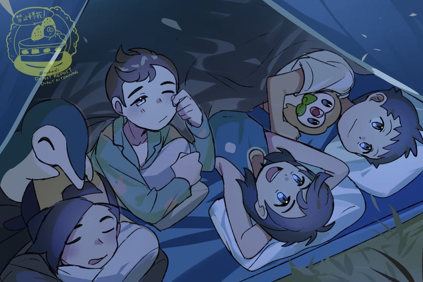 ethan, rowlet, elio, cyndaquil, victor, and 1 more (pokemon and 4 more) drawn by suikaels