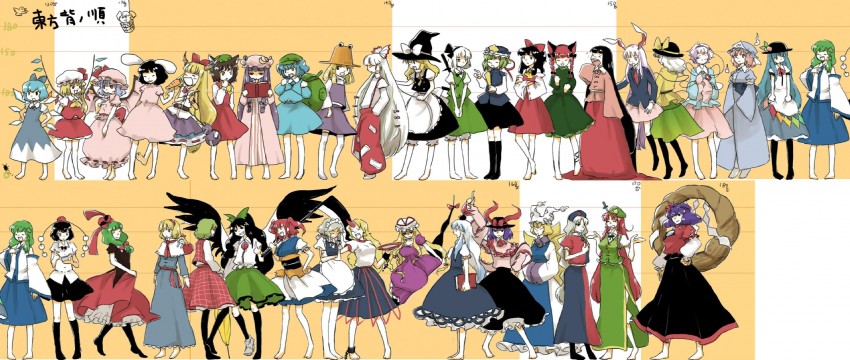 hakurei reimu, kirisame marisa, remilia scarlet, flandre scarlet, izayoi sakuya, and 34 more (touhou and 1 more) drawn by eeyasu