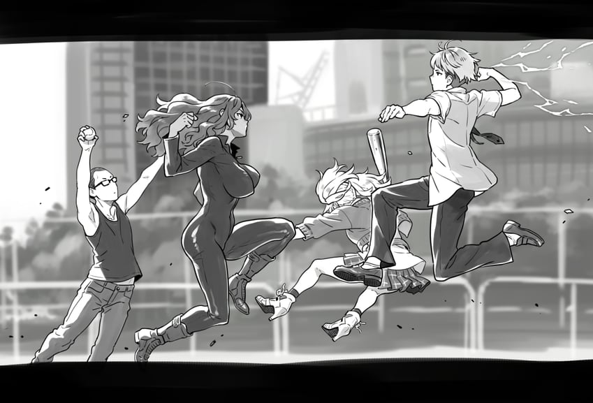 kuresaka teru, mitsumine aira, tengan soukichi, and gipsy q (dead days and 1 more) drawn by ito_fumi