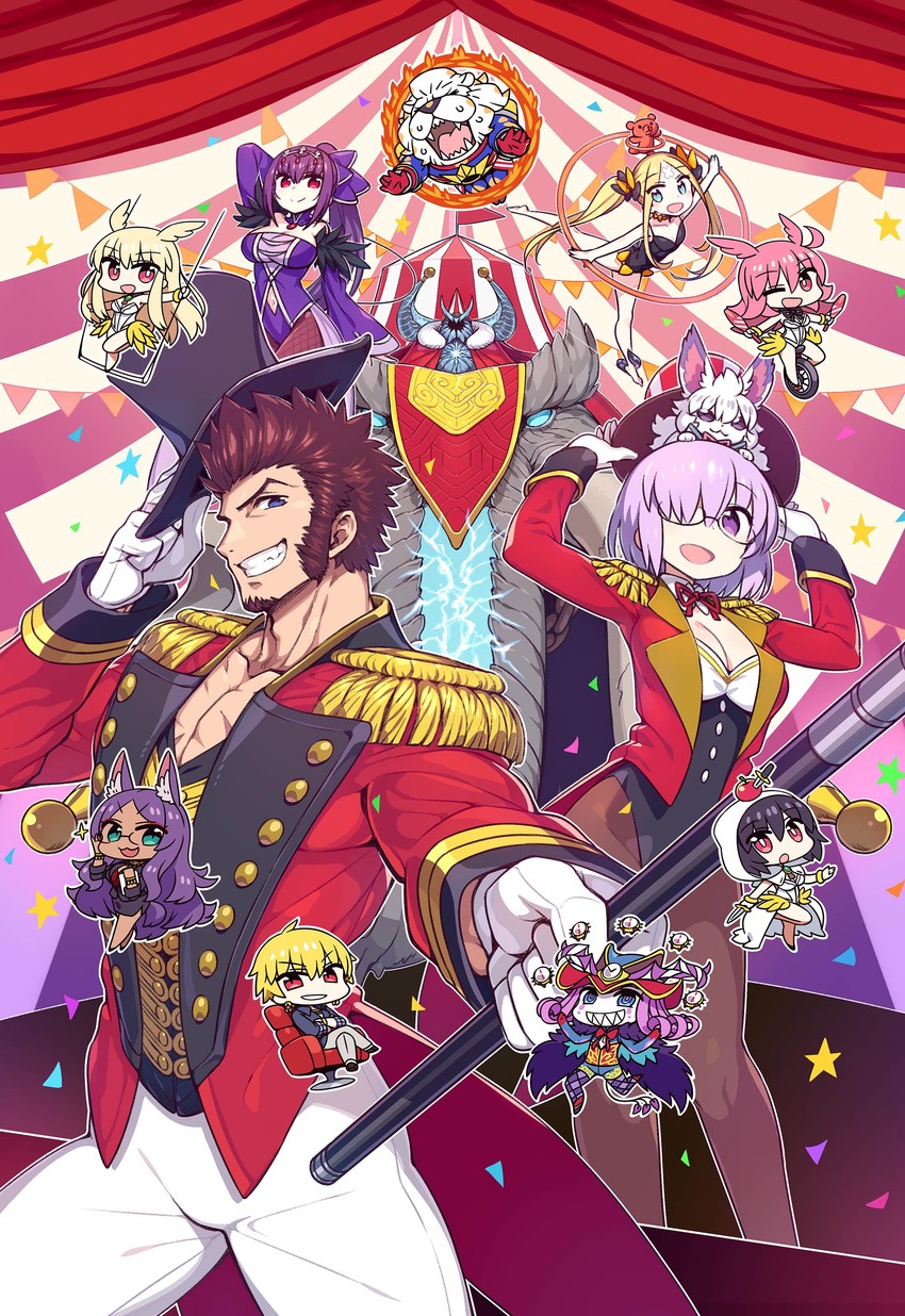 mash kyrielight, abigail williams, scathach, fou, napoleon bonaparte, and 10 more (fate and 1 more) drawn by chan_co