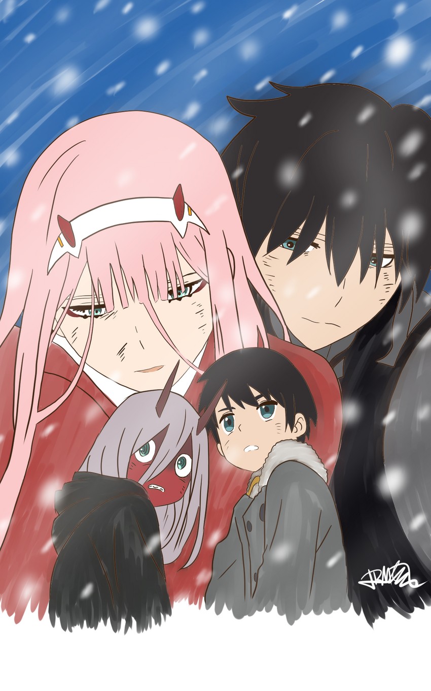 zero two and hiro (darling in the franxx) drawn by ivan_ramirez