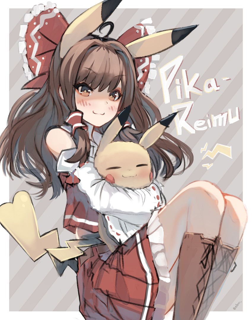hakurei reimu and pikachu (touhou and 1 more) drawn by ehrrr