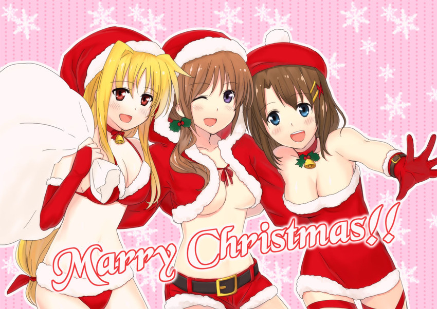 fate testarossa, takamachi nanoha, and yagami hayate (lyrical nanoha and 1 more) drawn by shirogane_(fox)