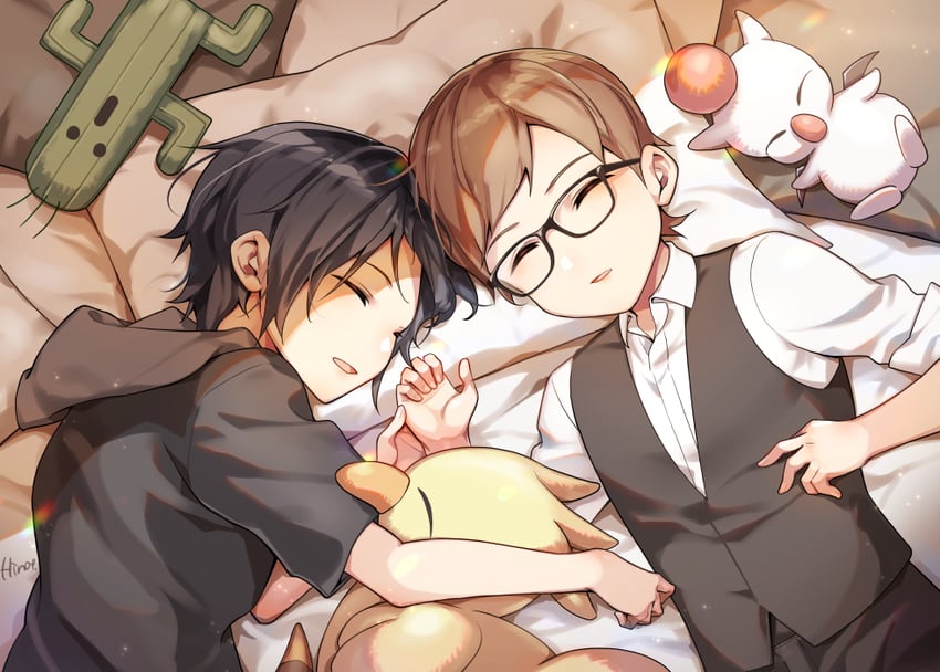 moogle, noctis lucis caelum, ignis scientia, and sabotender (final fantasy and 1 more) drawn by hinoe_(dd_works)