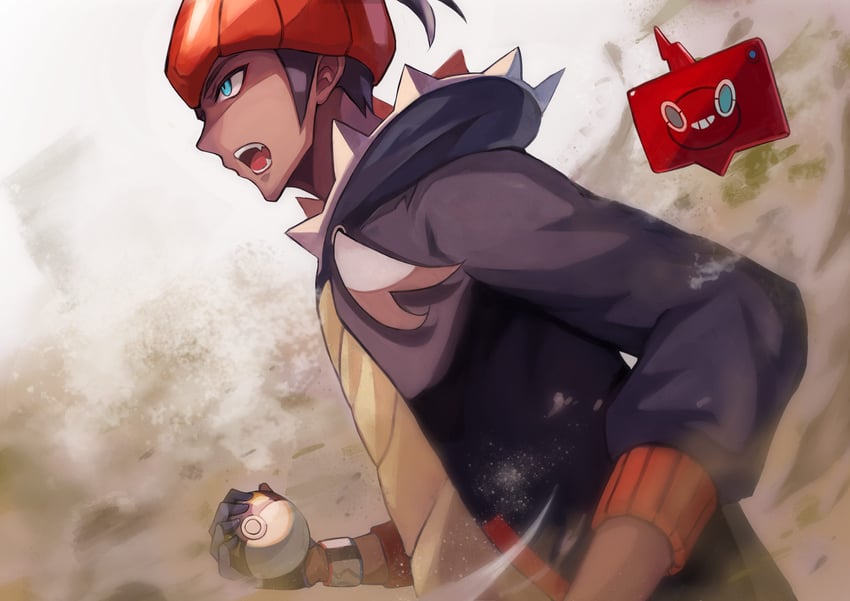 raihan, rotom, and rotom phone (pokemon and 1 more) drawn by touchika