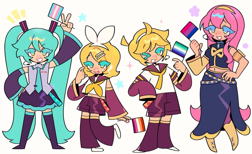 hatsune miku, kagamine rin, kagamine len, and megurine luka (vocaloid) drawn by jack0ran