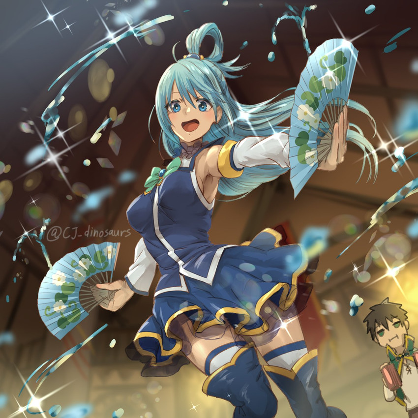 aqua and satou kazuma (kono subarashii sekai ni shukufuku wo!) drawn by cj_(cyber_cider)