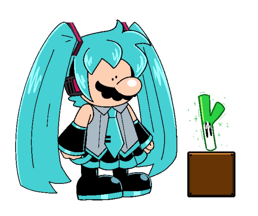 hatsune miku and mario (vocaloid and 1 more) drawn by mayo_(funnyhoohooman)