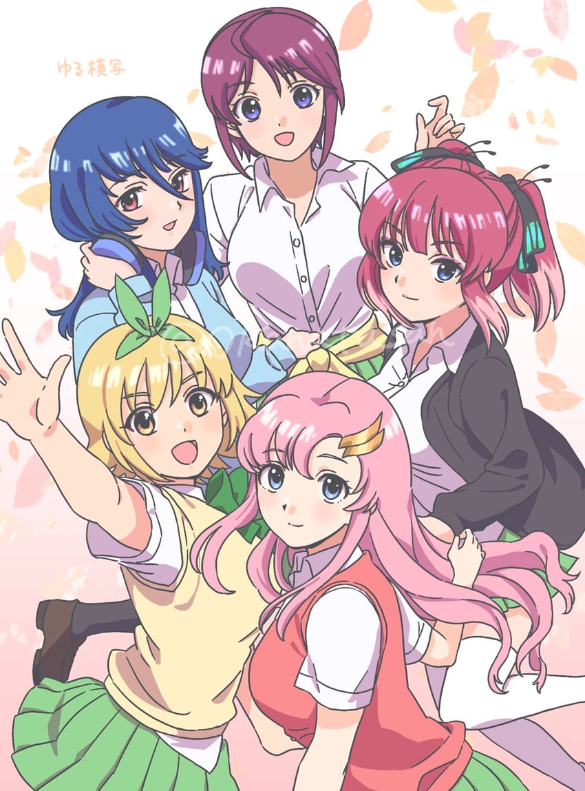 nakano nino, nakano miku, nakano yotsuba, nakano itsuki, nakano ichika, and 5 more (gundam and 3 more) drawn by okanatasan