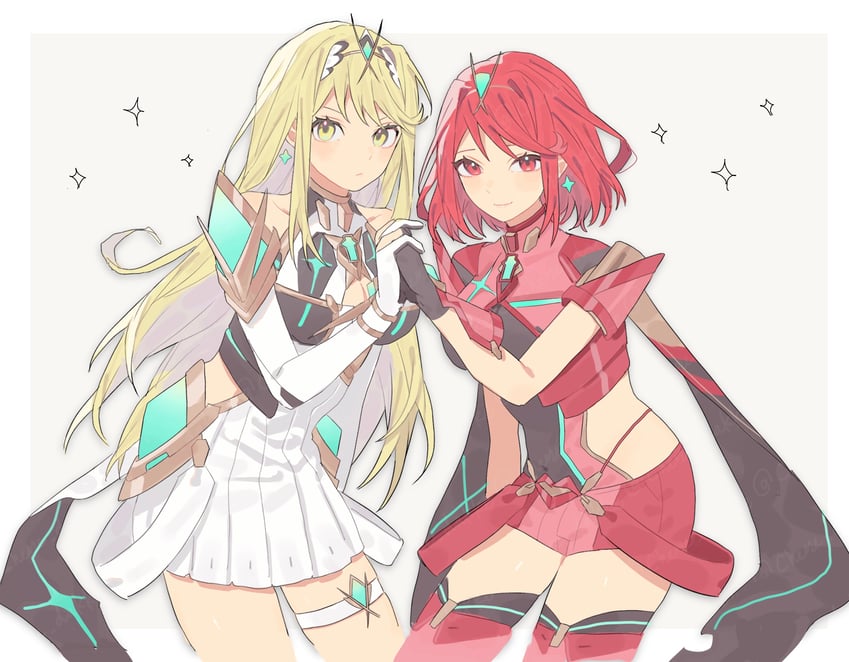 pyra and mythra (xenoblade chronicles and 1 more) drawn by cheese_dakke