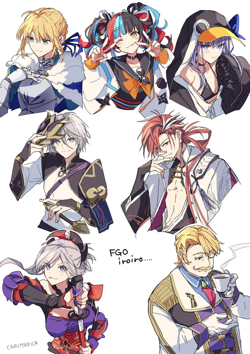 artoria pendragon, saber, meltryllis, miyamoto musashi, sei shounagon, and 3 more (fate and 1 more) drawn by carimarica