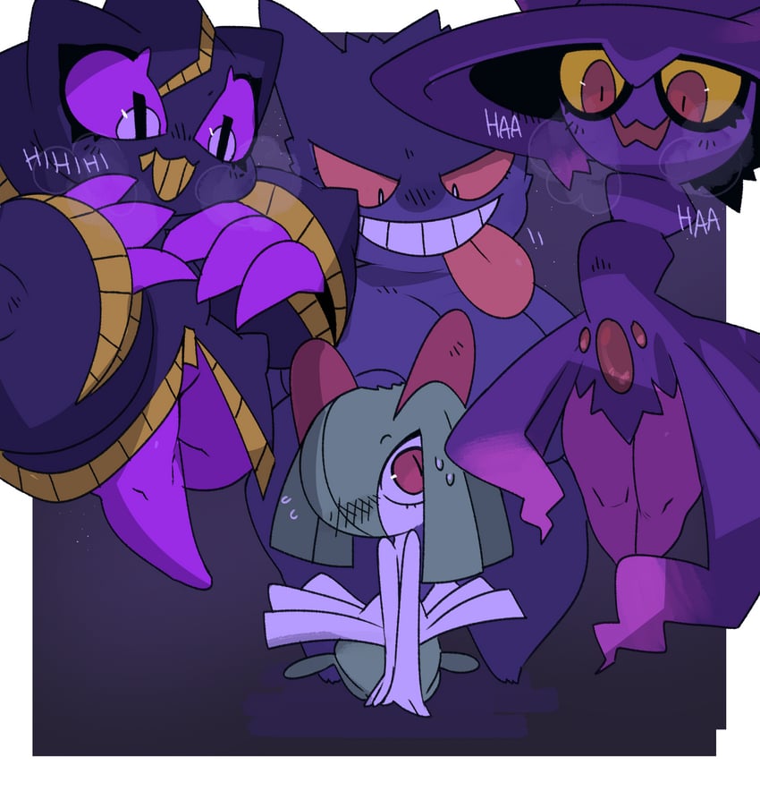 gengar, kirlia, mismagius, banette, and mega banette (pokemon) drawn by gats_(nougats)