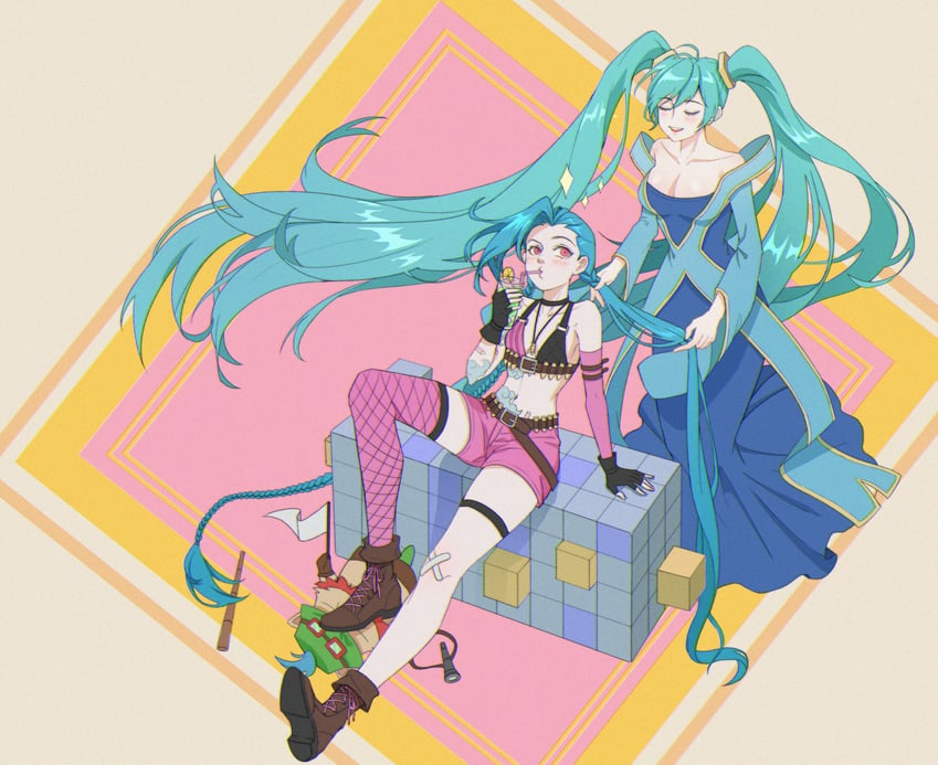 jinx, sona, and arcane jinx (league of legends and 1 more) drawn by jing_zhou