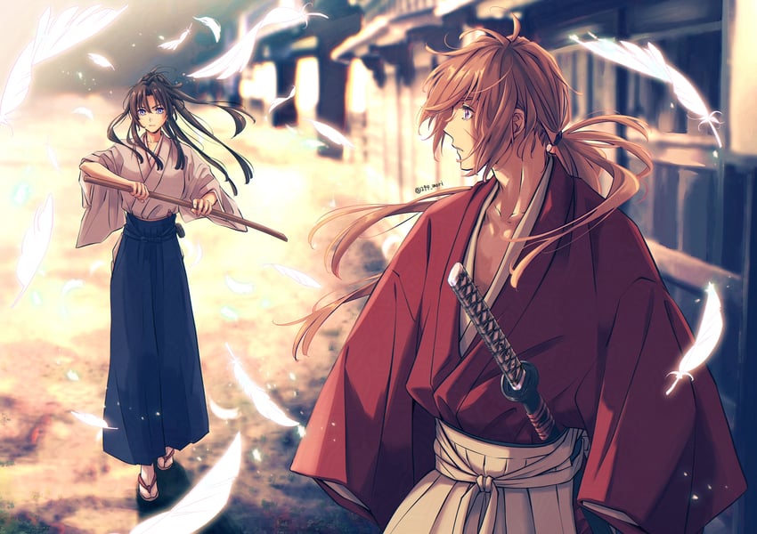 himura kenshin and kamiya kaoru (rurouni kenshin) drawn by 294_mori