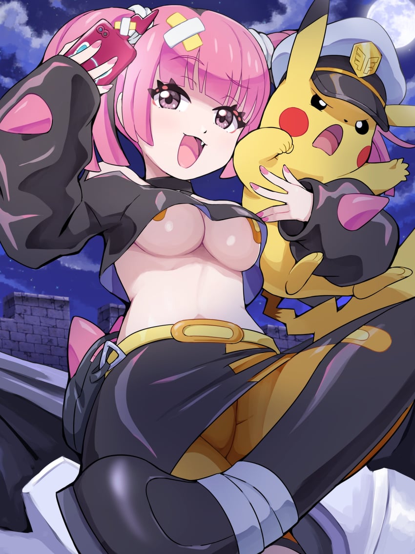 pikachu, rotom, rotom phone, coral, glalie, and 2 more (pokemon and 1 more) drawn by pokemoa